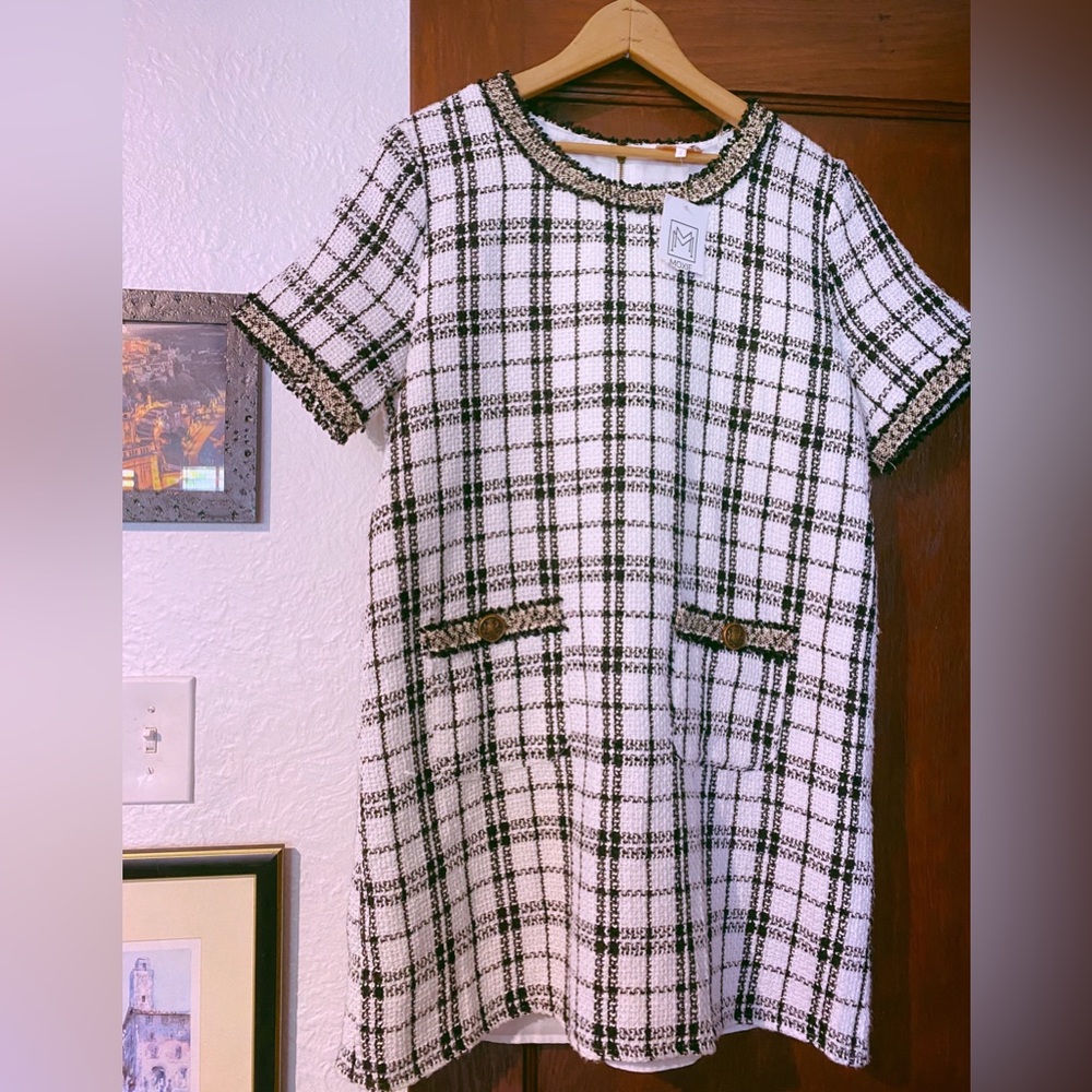 Entro Black and White Plaid Midi Dress